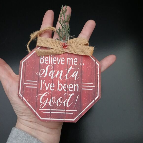 Set of 2-Wood Christmas Ornaments Round & Stop Sign Holiday Tree Decorations - Picture 5 of 6